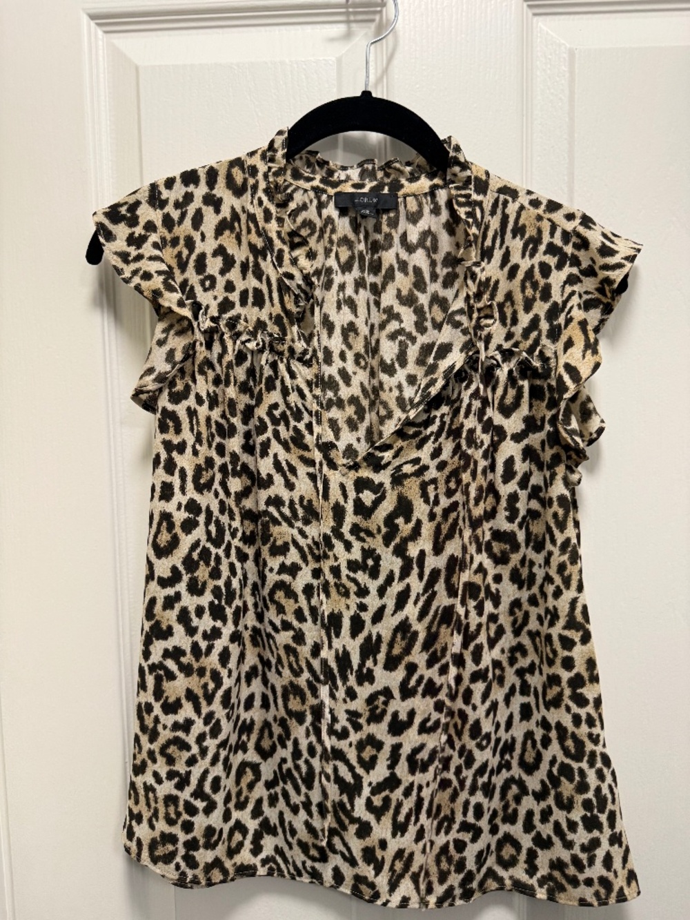 J Crew Leopard Print Blouse with Tie at Neck- Size XS